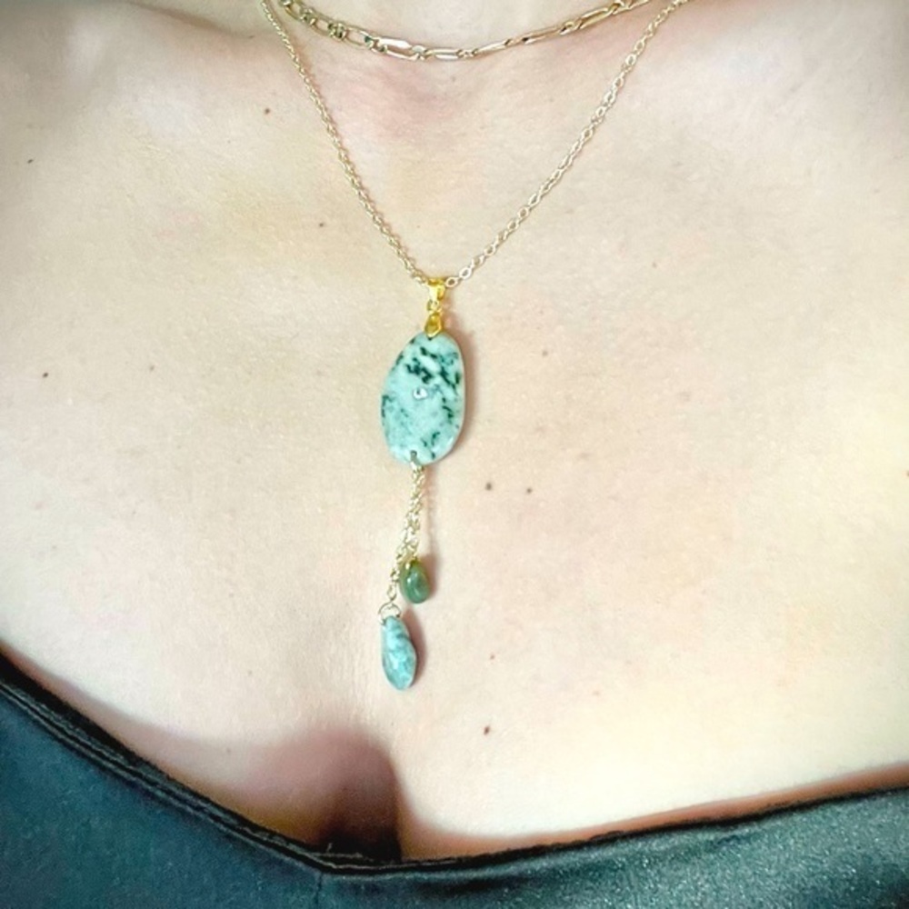 Handmade Natural Stone Necklace 14k Gold plated